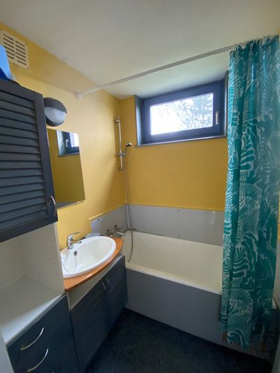 The bathroom — shower and bathtub, hot water, hairdryer, heating