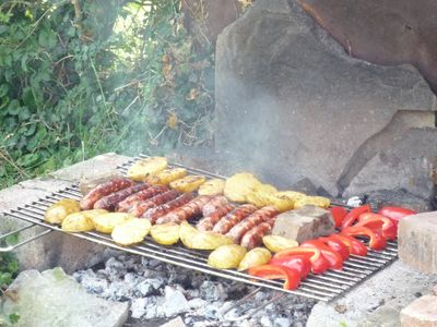 Barbecue in the garden — typical Belgian sausages!