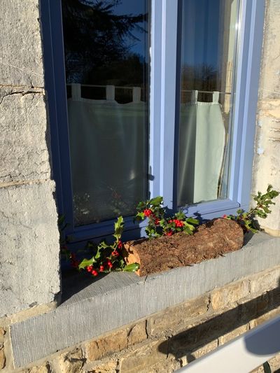 Winter decoration on the windowsill — the cottage has charm in every season